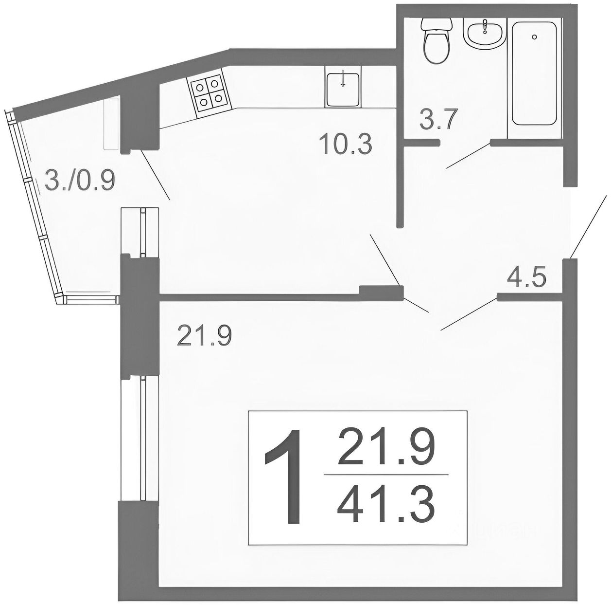 Планировка этой квартиры по данным Циан