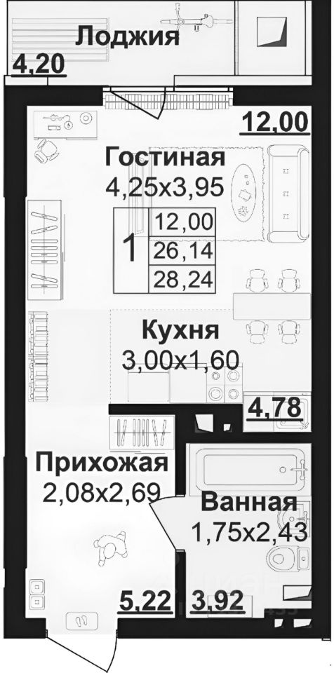 Планировка этой квартиры по данным Циан