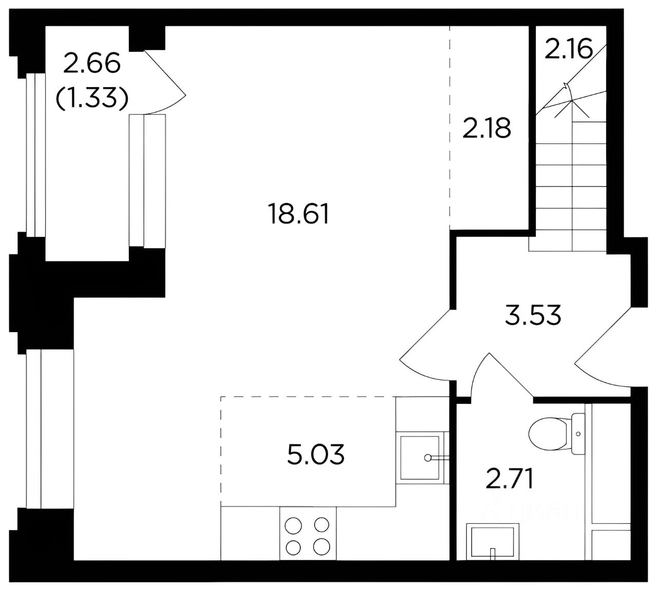 Планировка этой квартиры по данным Циан