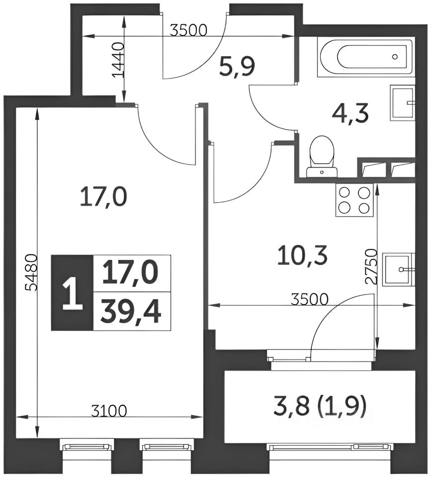 Планировка этой квартиры по данным Циан
