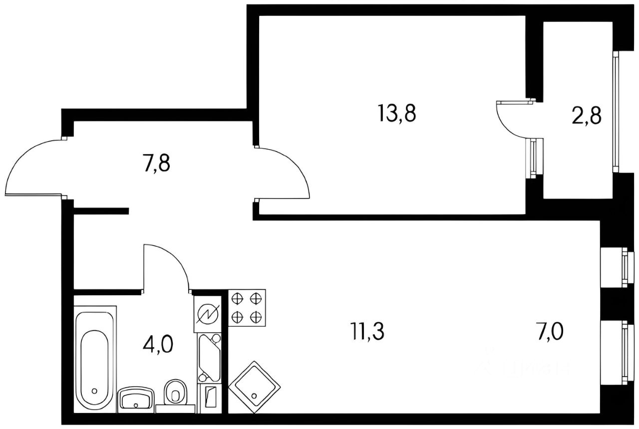 Планировка этой квартиры по данным Циан