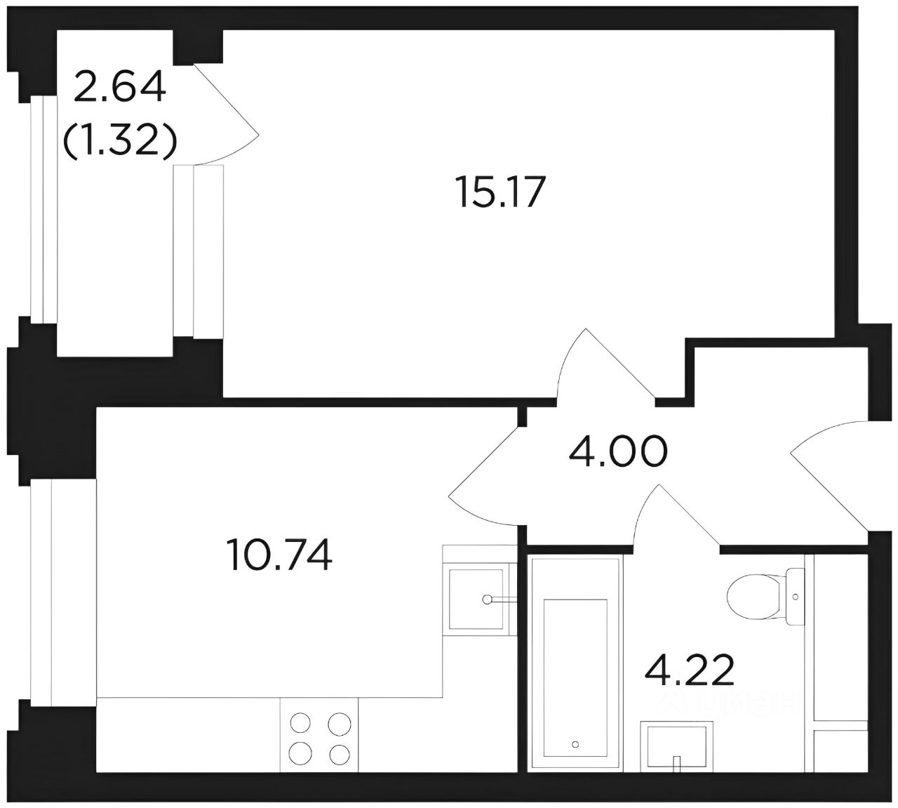 Планировка этой квартиры по данным Циан