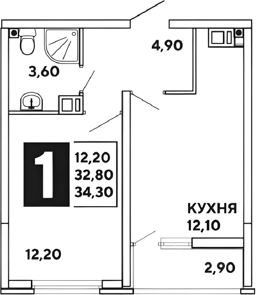 Планировка этой квартиры по данным Циан