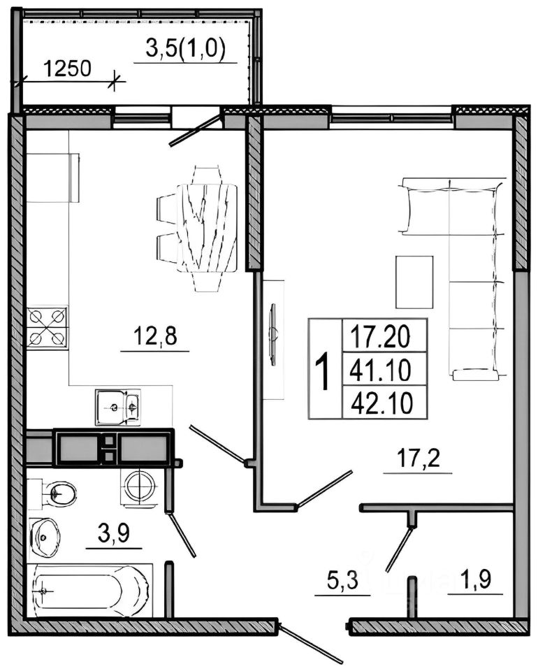 Планировка этой квартиры по данным Циан