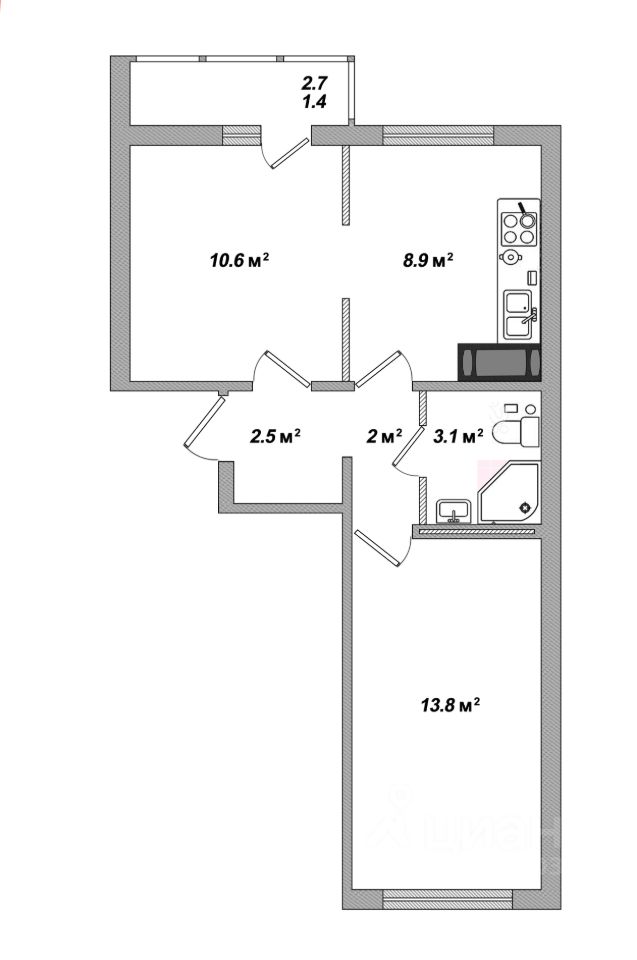 Планировка этой квартиры по данным Циан