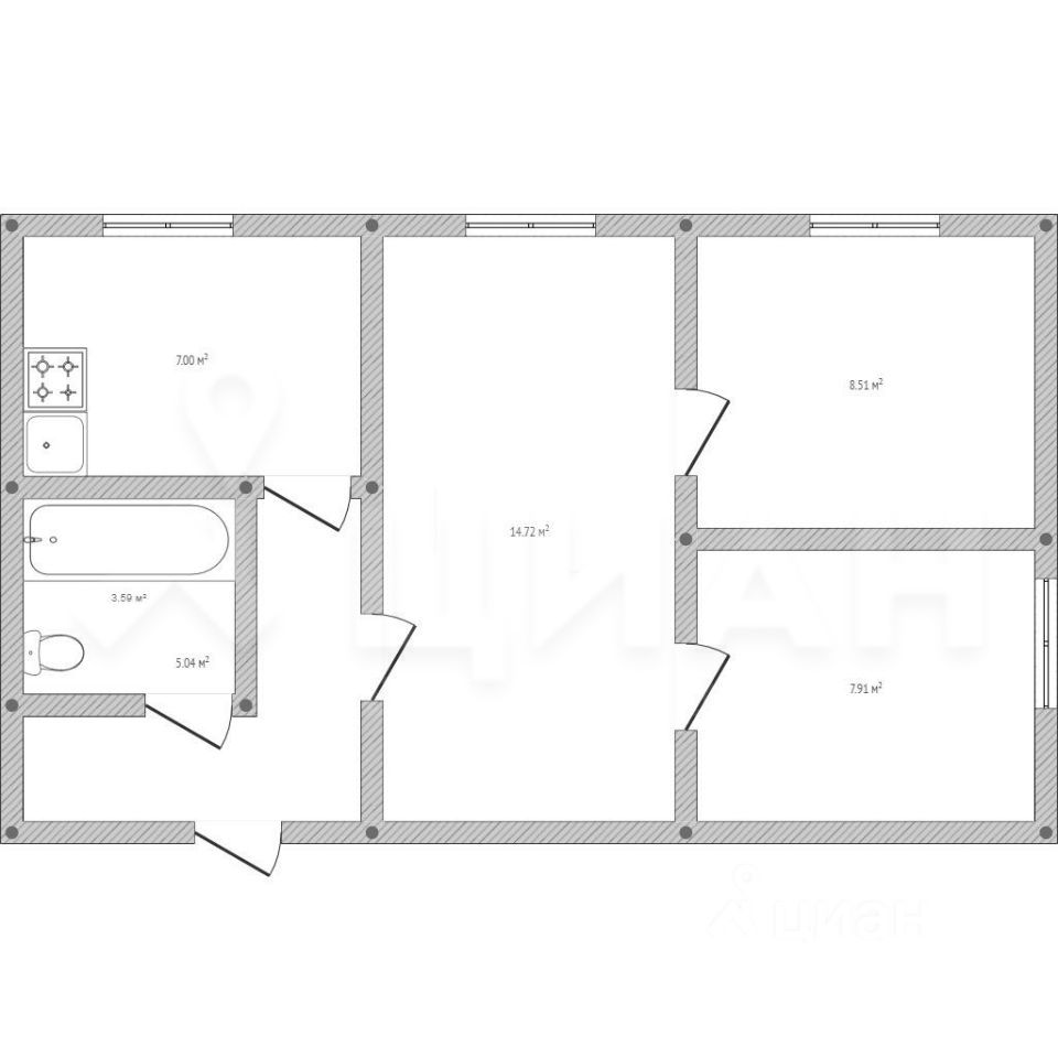 Планировка этой квартиры по данным Циан