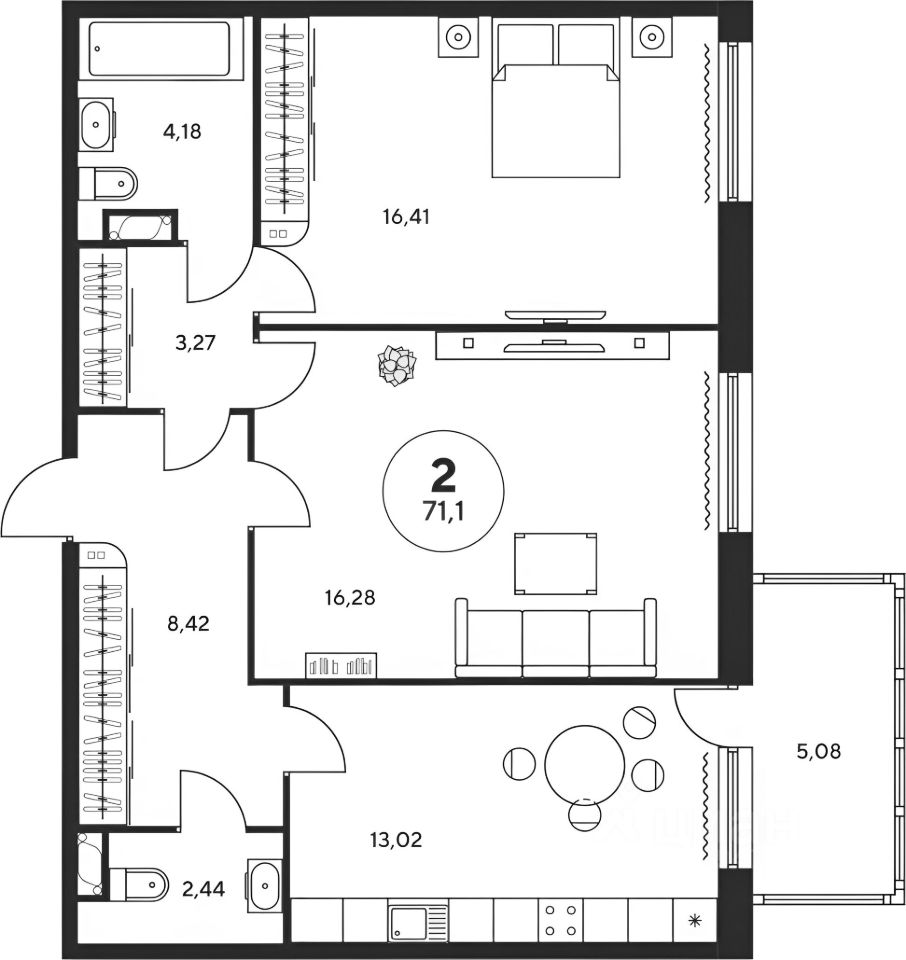 Планировка этой квартиры по данным Циан