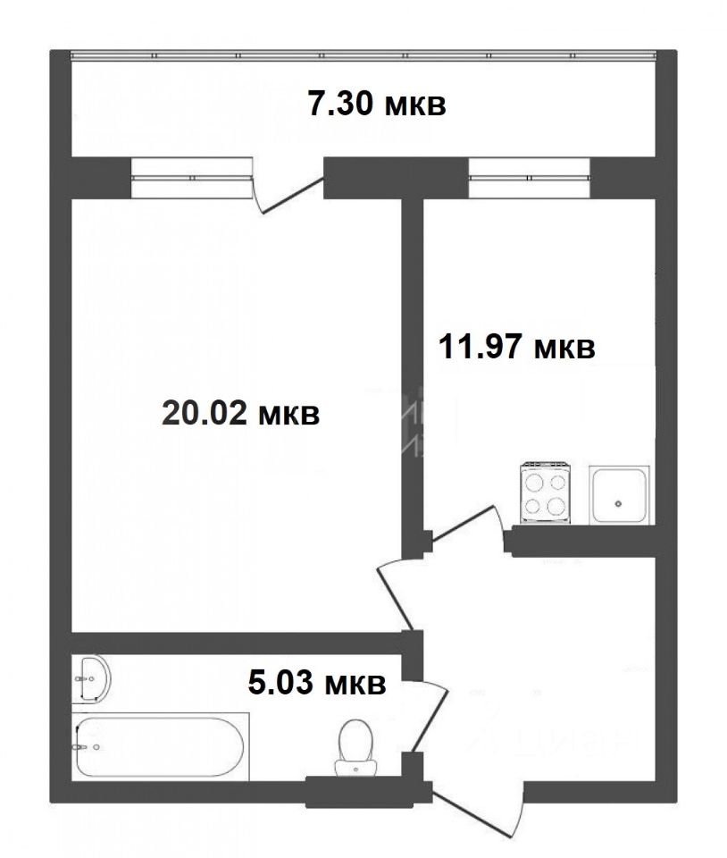 Планировка этой квартиры по данным Циан