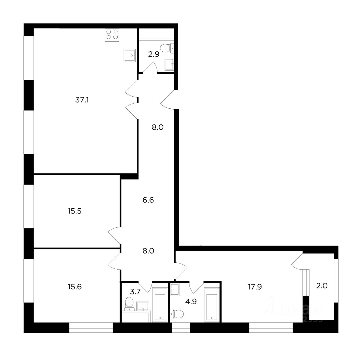 Планировка этой квартиры по данным Циан