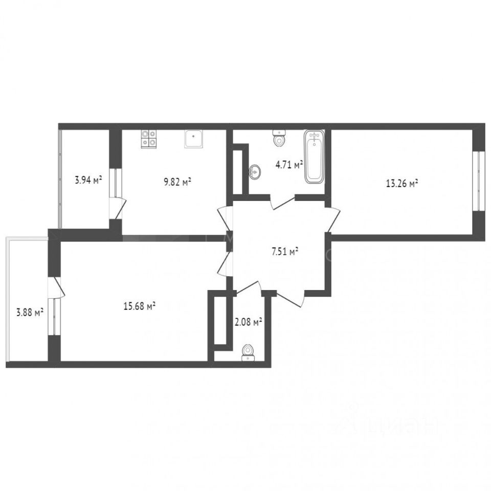 Планировка этой квартиры по данным Циан