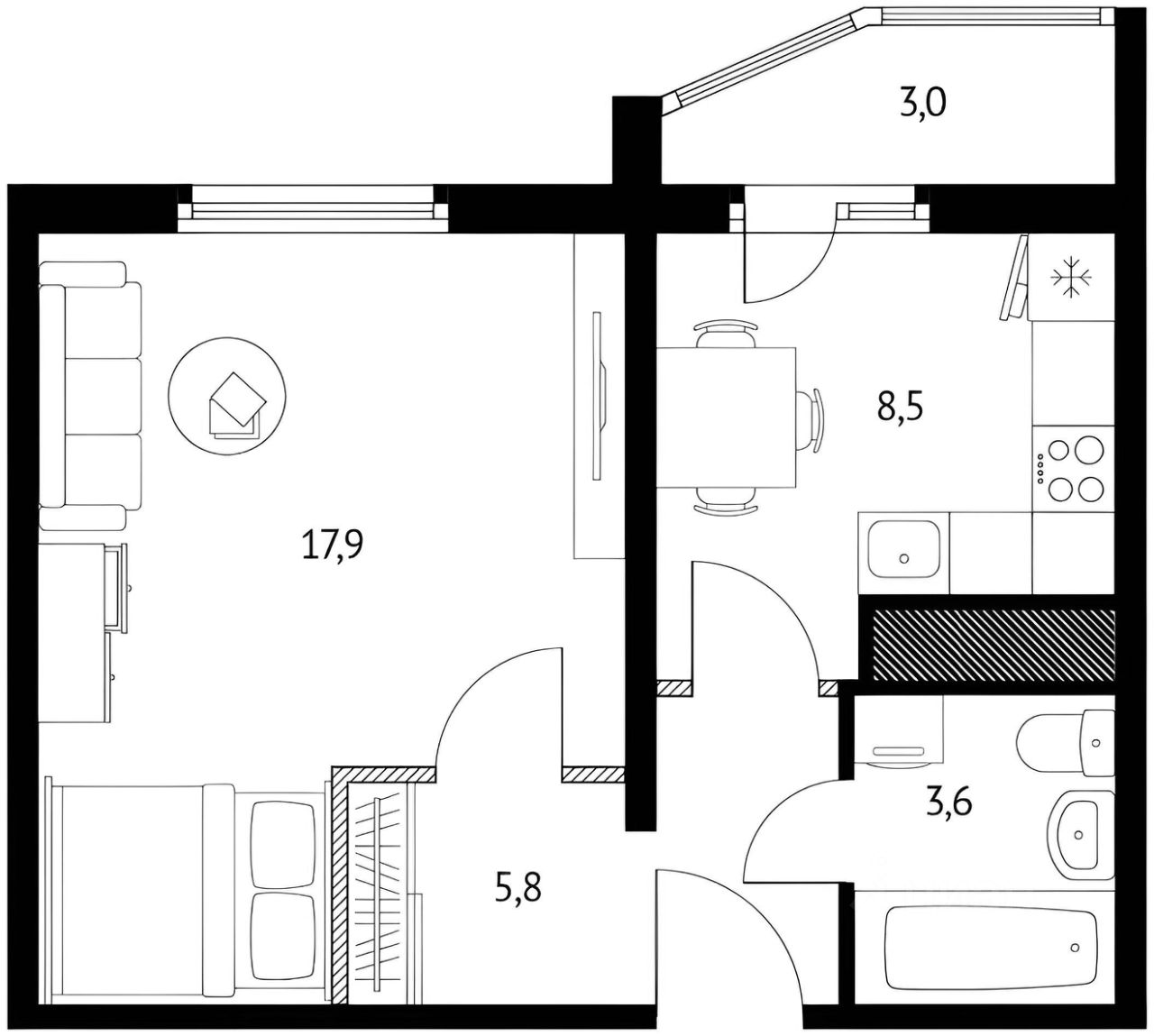 Планировка этой квартиры по данным Циан