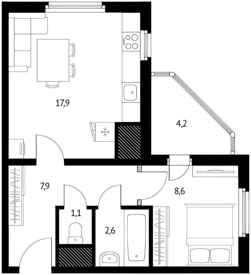 Планировка этой квартиры по данным Циан