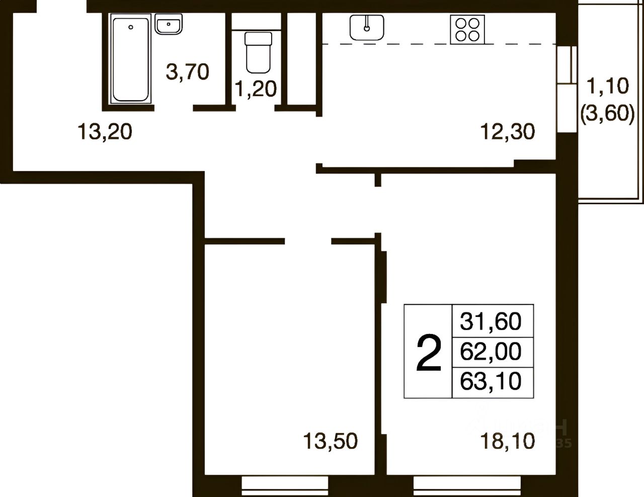 Планировка этой квартиры по данным Циан