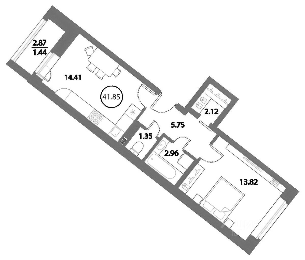 Планировка этой квартиры по данным Циан