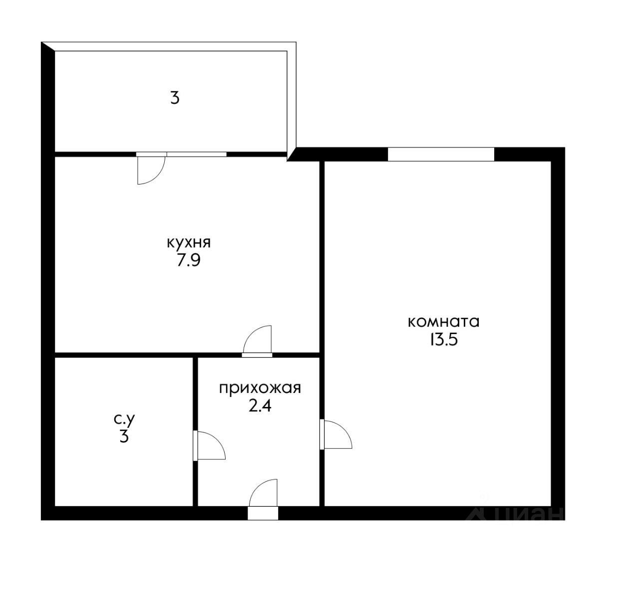 Планировка этой квартиры по данным Циан