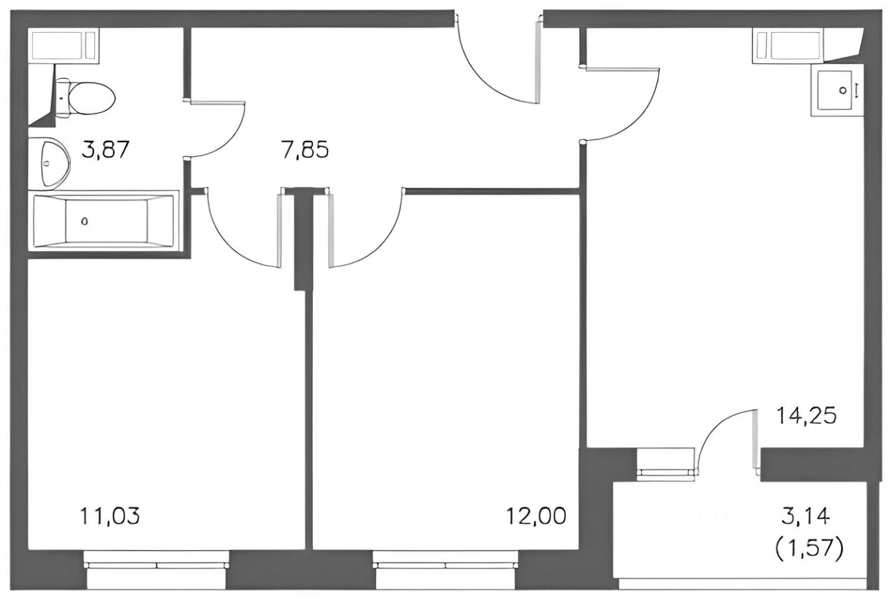 Планировка этой квартиры по данным Циан