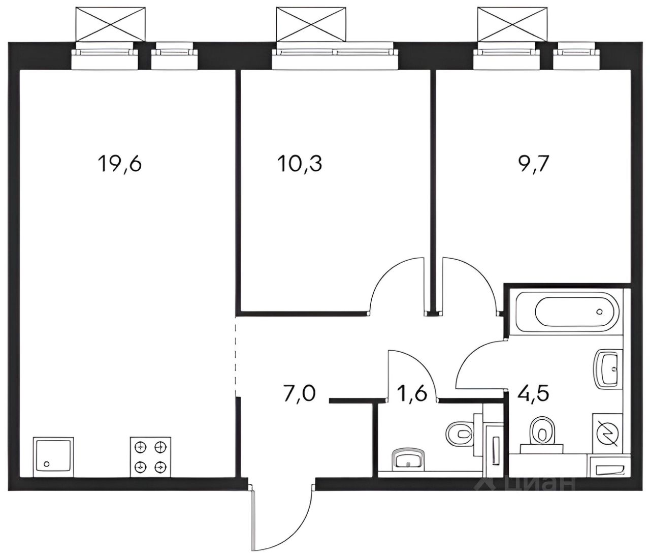 Планировка этой квартиры по данным Циан