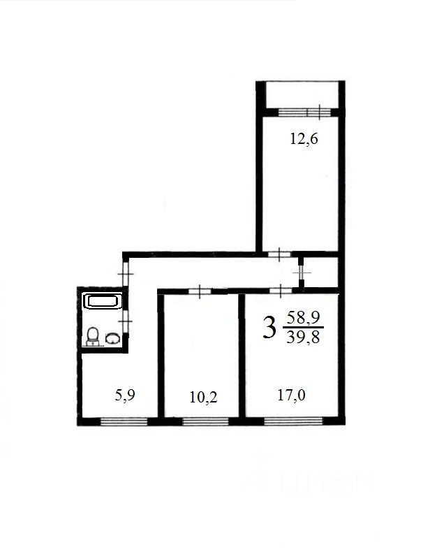 Планировка этой квартиры по данным Циан