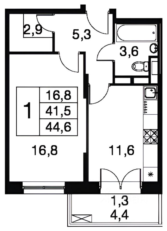 Планировка этой квартиры по данным Циан