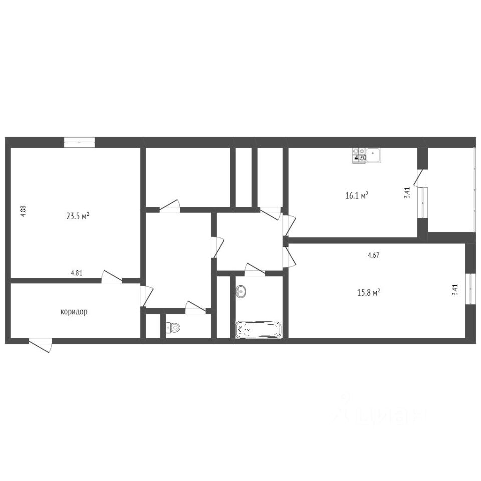 Планировка этой квартиры по данным Циан
