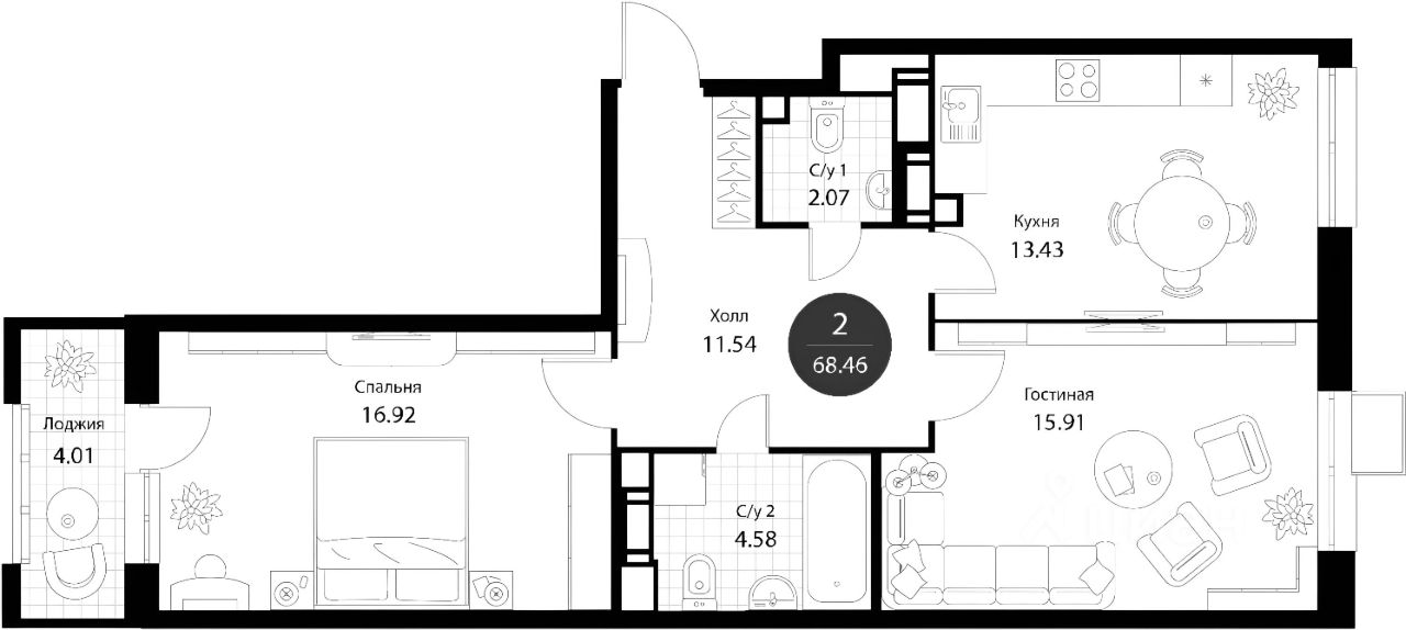 Планировка этой квартиры по данным Циан