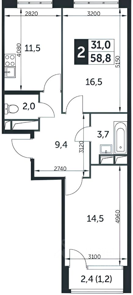 Планировка этой квартиры по данным Циан