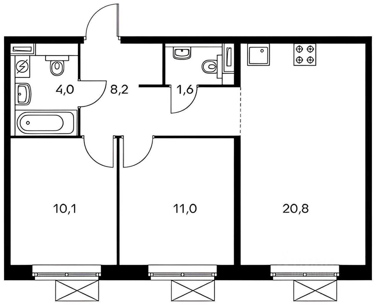 Планировка этой квартиры по данным Циан