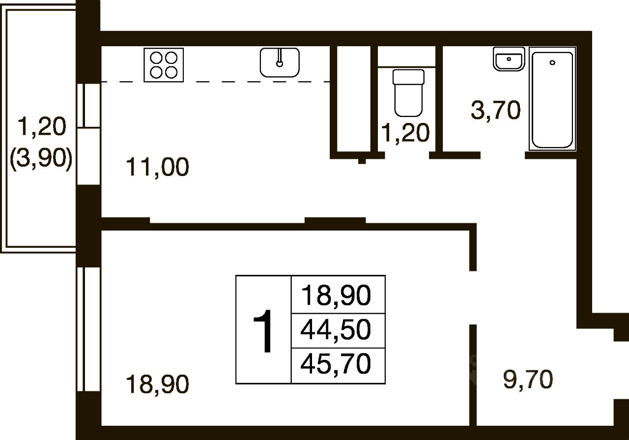 Планировка этой квартиры по данным Циан