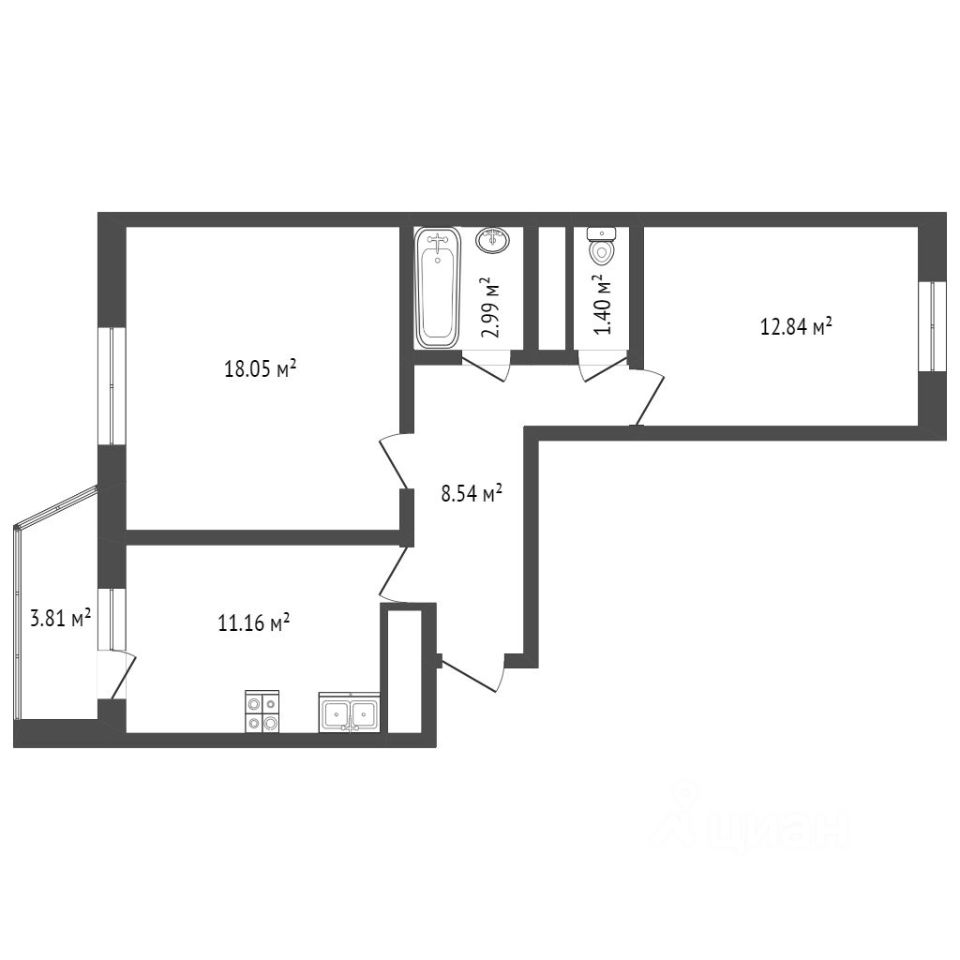Планировка этой квартиры по данным Циан