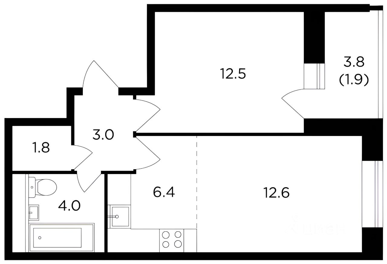 Планировка этой квартиры по данным Циан