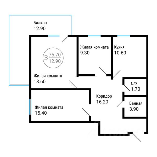 Планировка этой квартиры по данным Циан