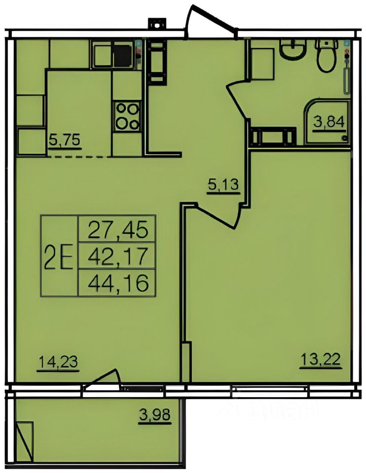 Планировка этой квартиры по данным Циан