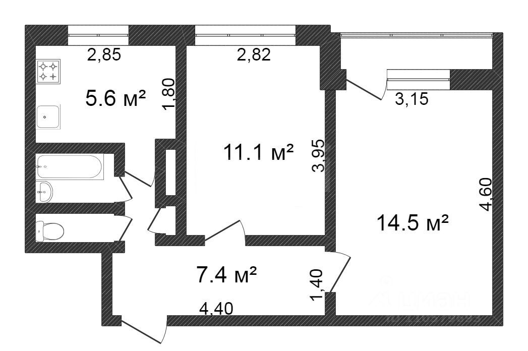 Планировка этой квартиры по данным Циан
