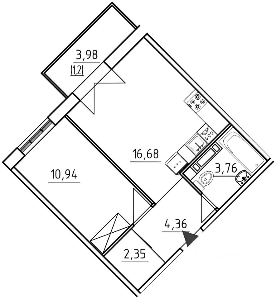 Планировка этой квартиры по данным Циан