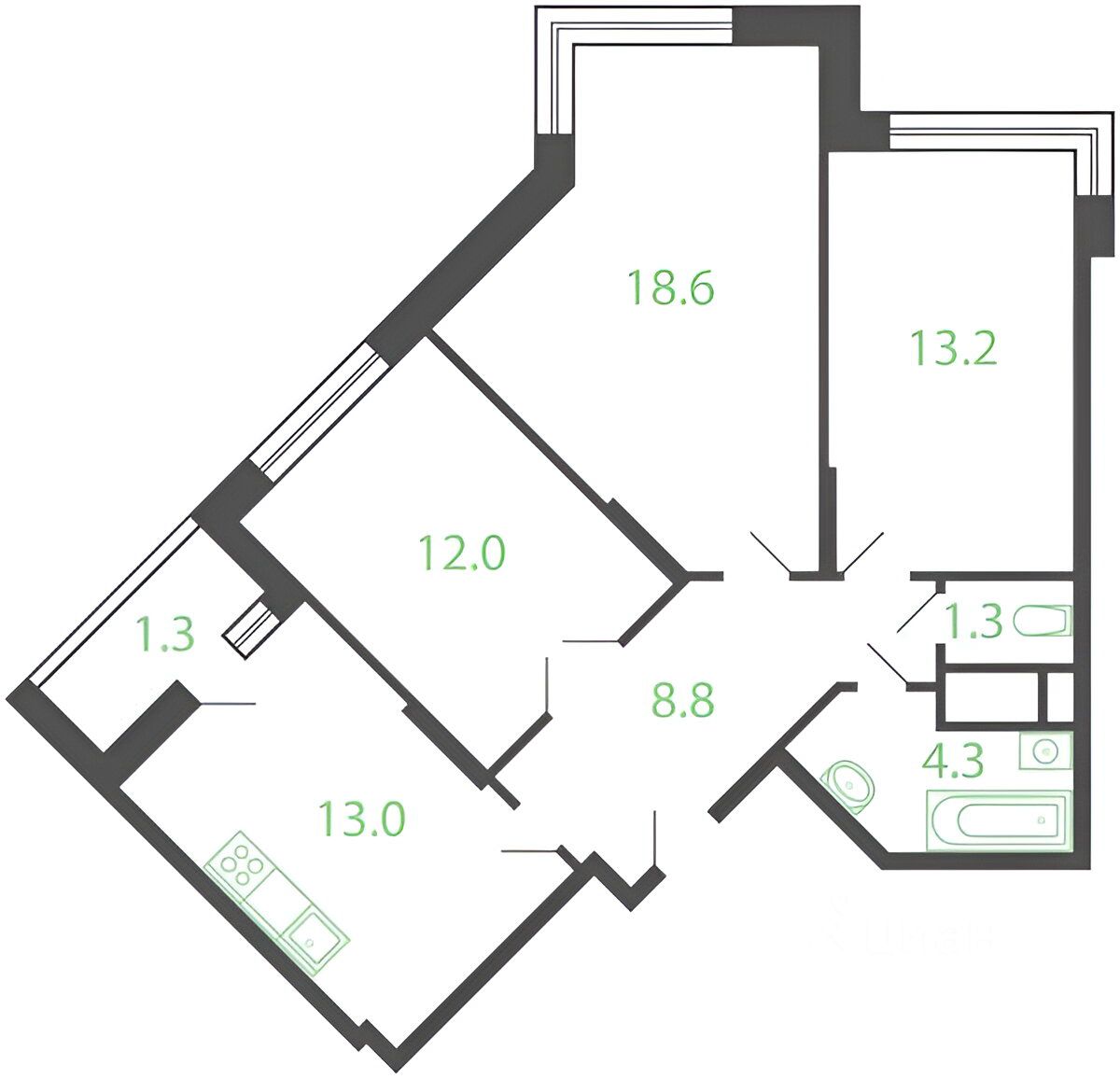 Планировка этой квартиры по данным Циан