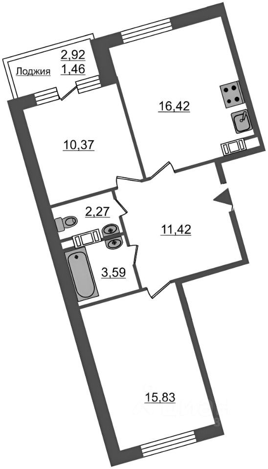 Планировка этой квартиры по данным Циан