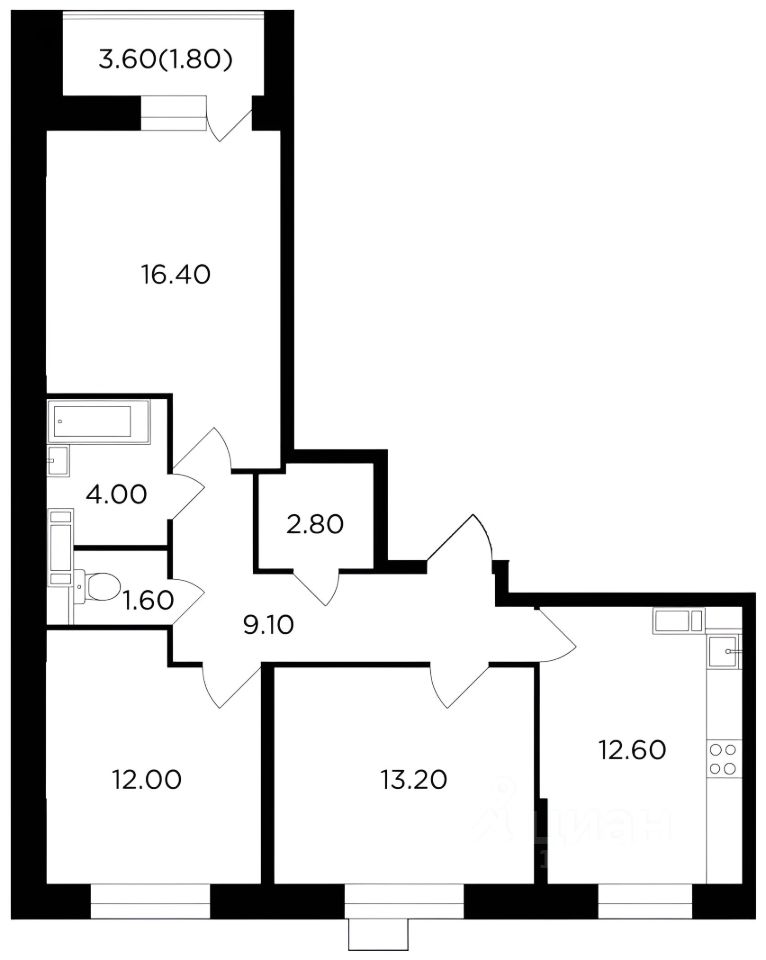 Планировка этой квартиры по данным Циан
