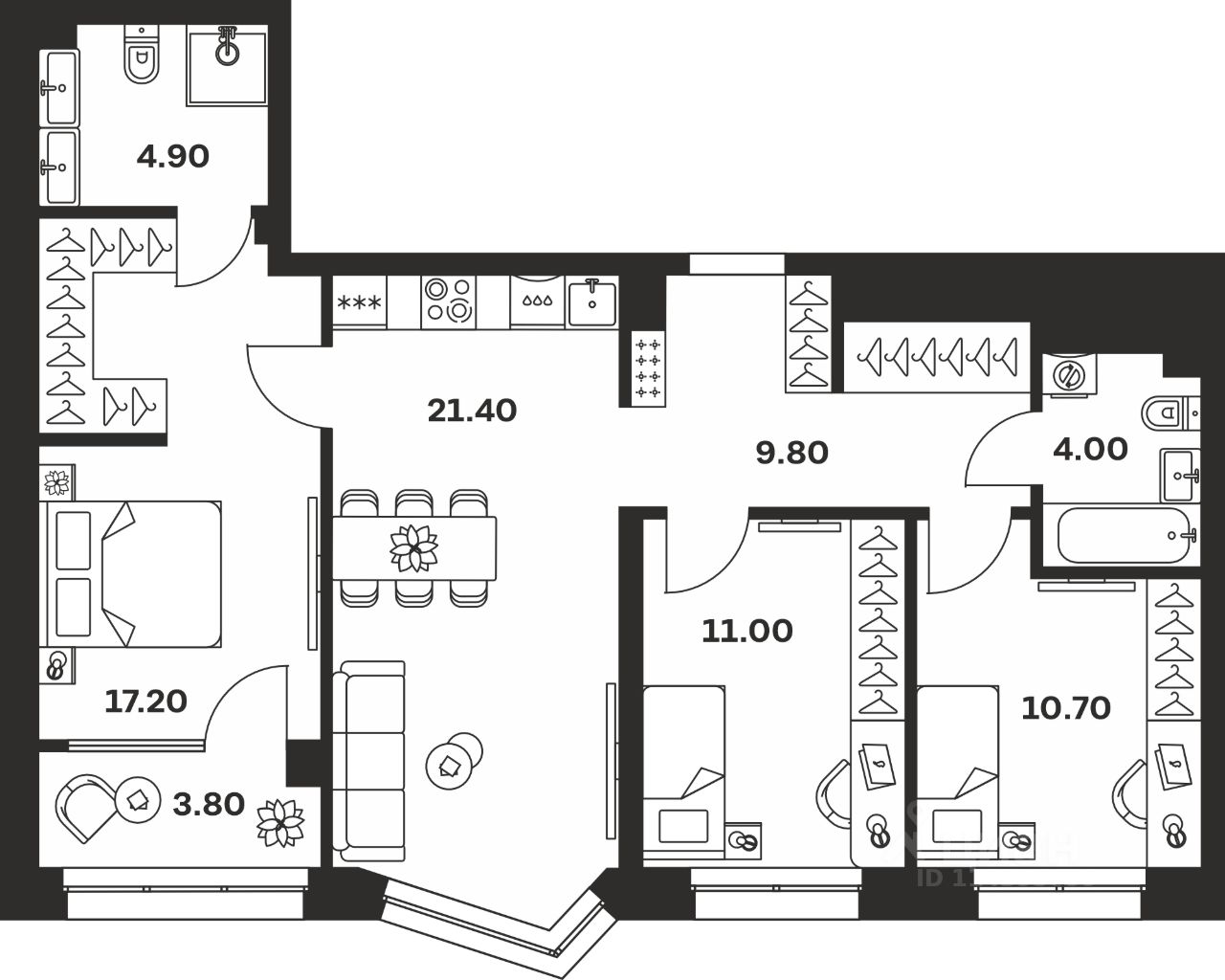 3-комн.кв., 82,8 м², 10/24 этаж