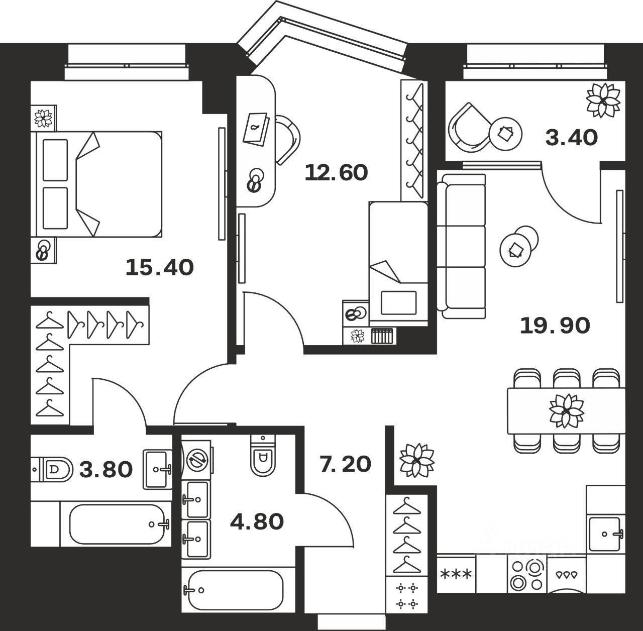 2-комн.кв., 67,1 м², 18/24 этаж
