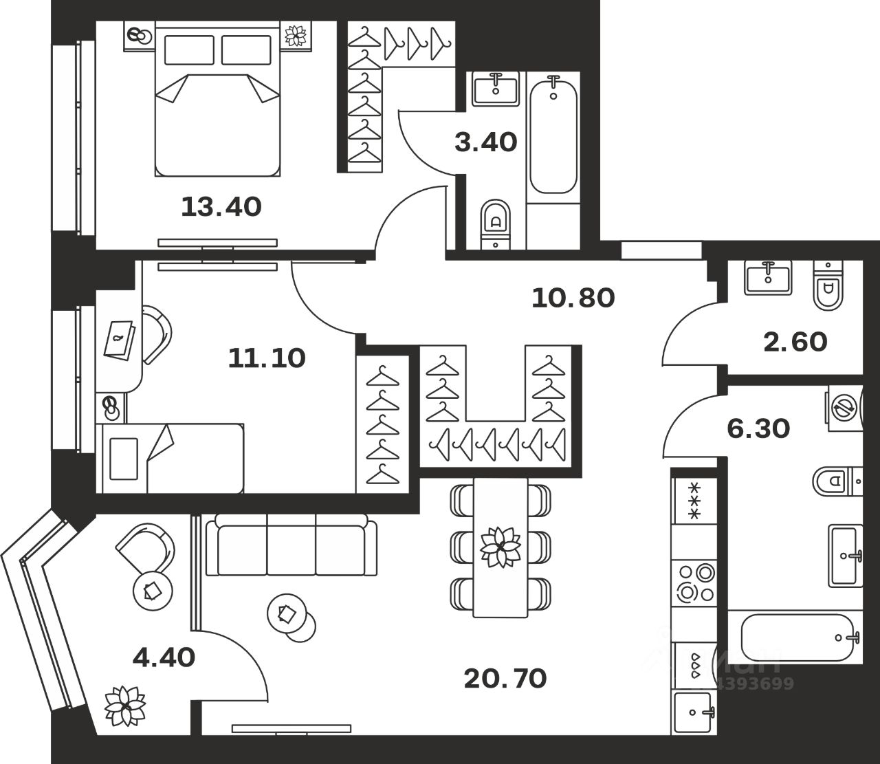 2-комн.кв., 72,7 м², 4/24 этаж