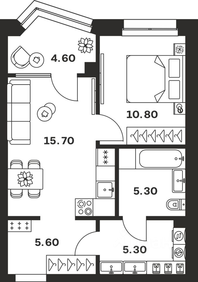 1-комн.кв., 47,3 м², 7/24 этаж