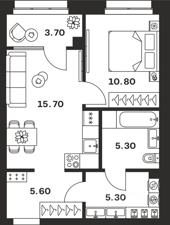 1-комн.кв., 46,4 м², 9/24 этаж