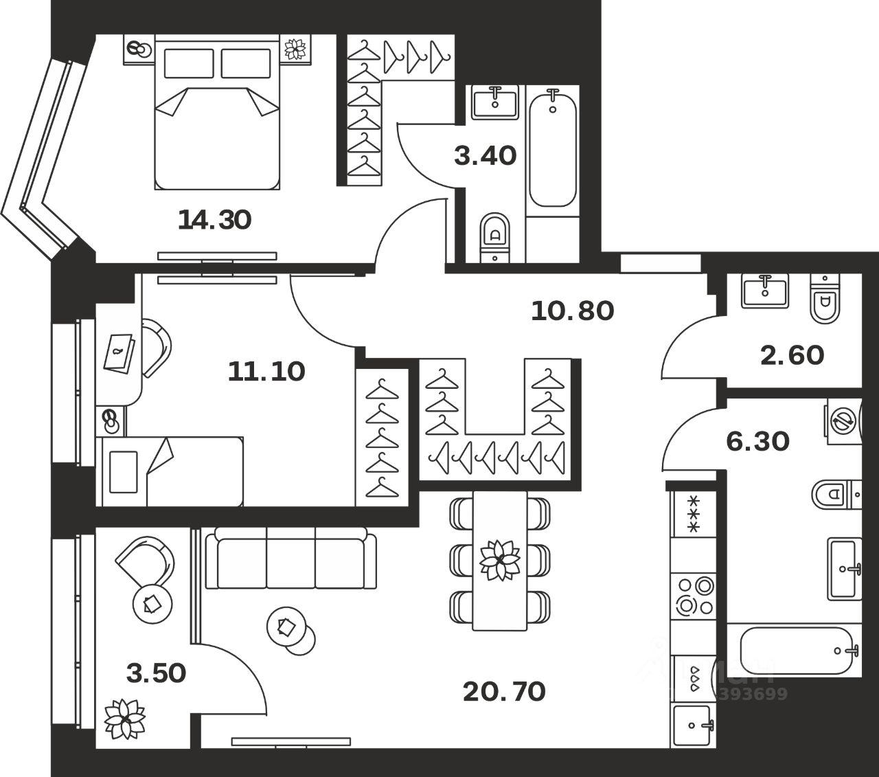 2-комн.кв., 72,7 м², 10/24 этаж