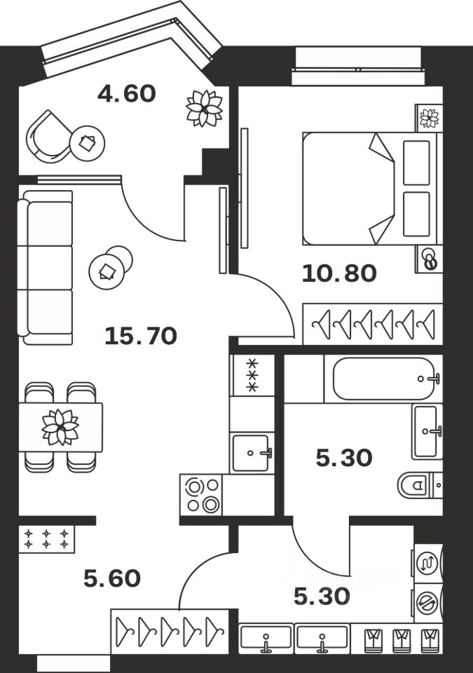1-комн.кв., 47,3 м², 12/24 этаж