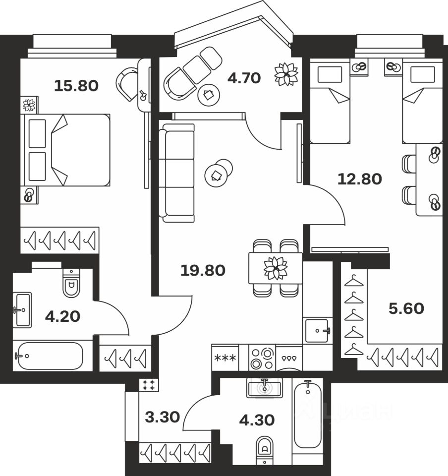 2-комн.кв., 70,5 м², 11/24 этаж