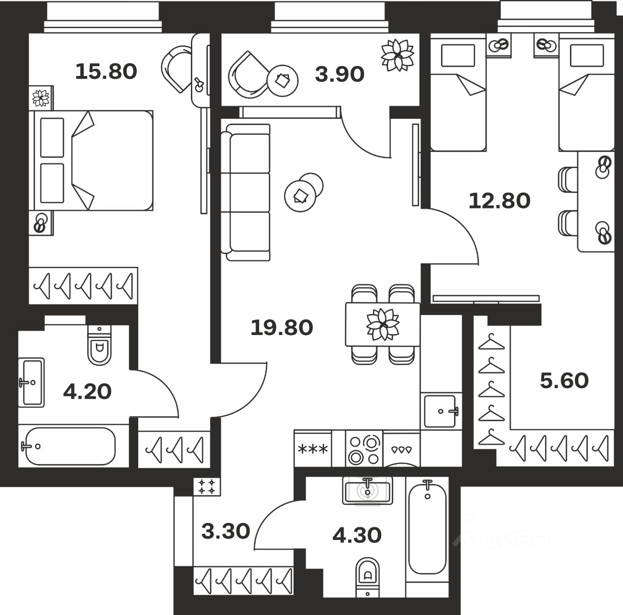 2-комн.кв., 69,7 м², 9/24 этаж