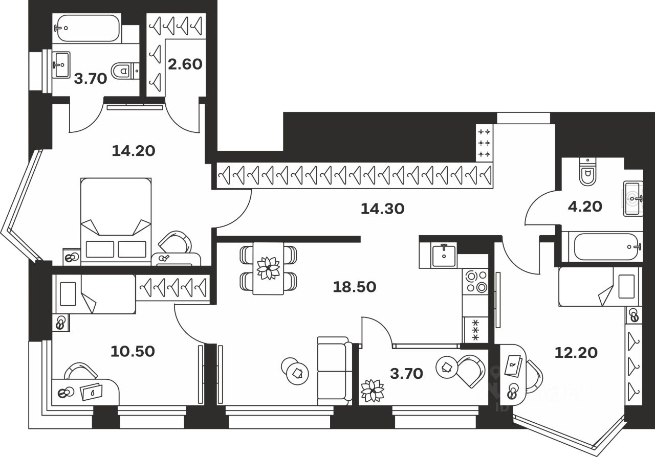 3-комн.кв., 83,9 м², 17/24 этаж