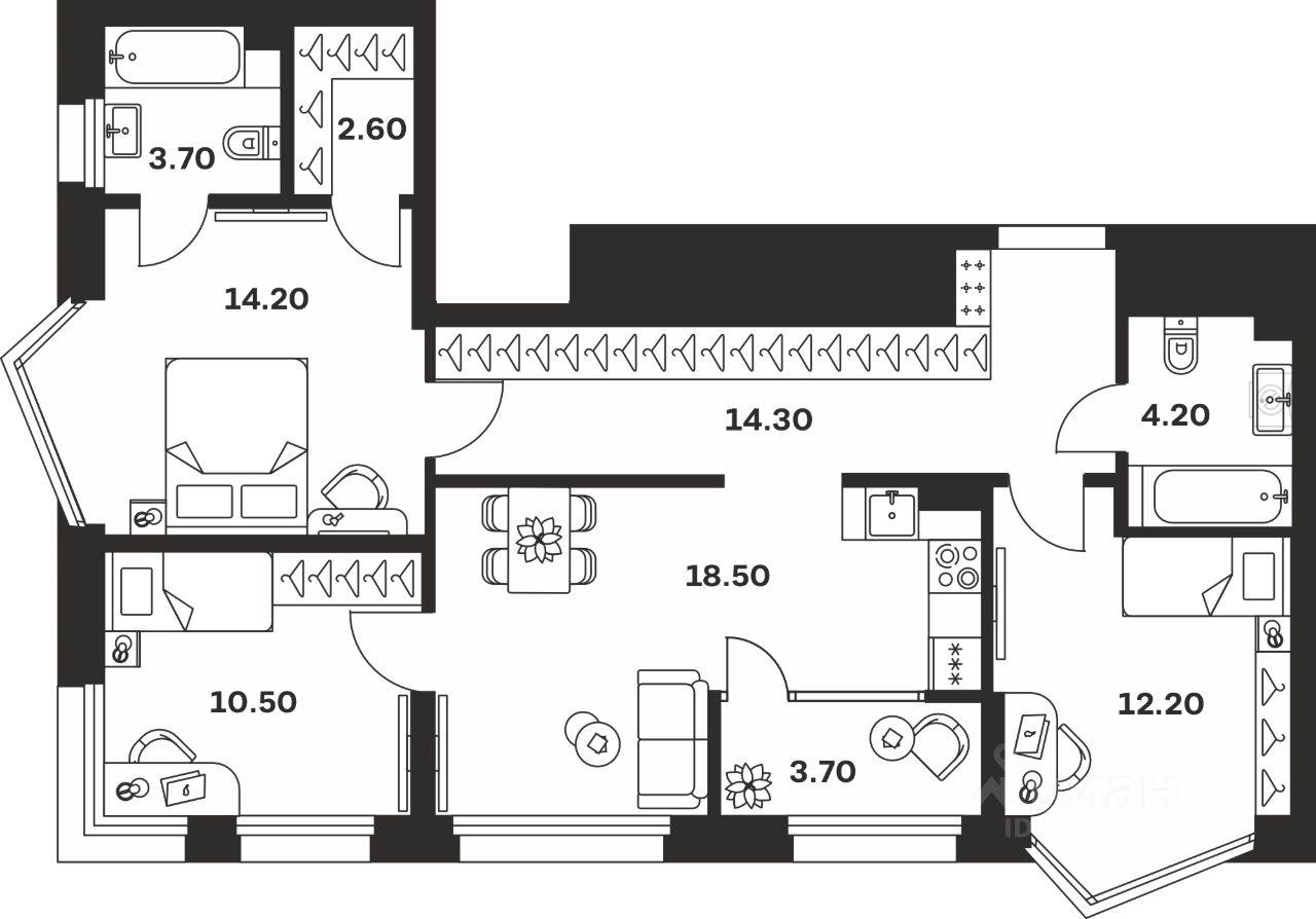 3-комн.кв., 83,9 м², 5/24 этаж