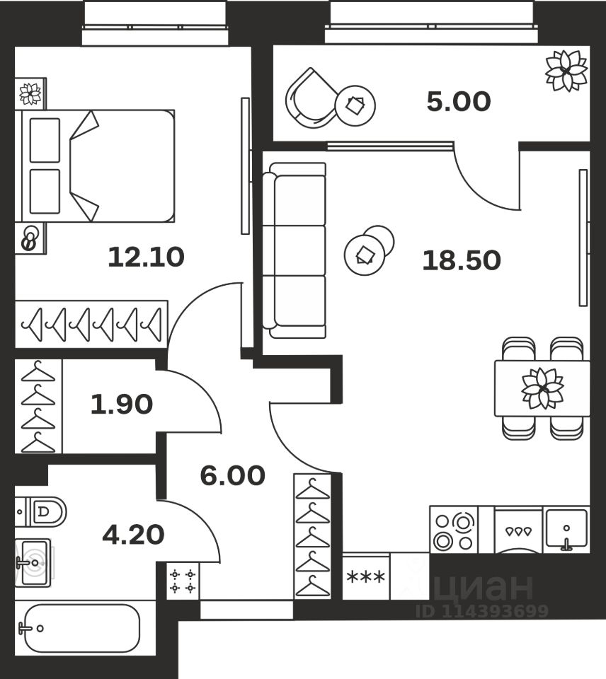 1-комн.кв., 47,7 м², 11/24 этаж