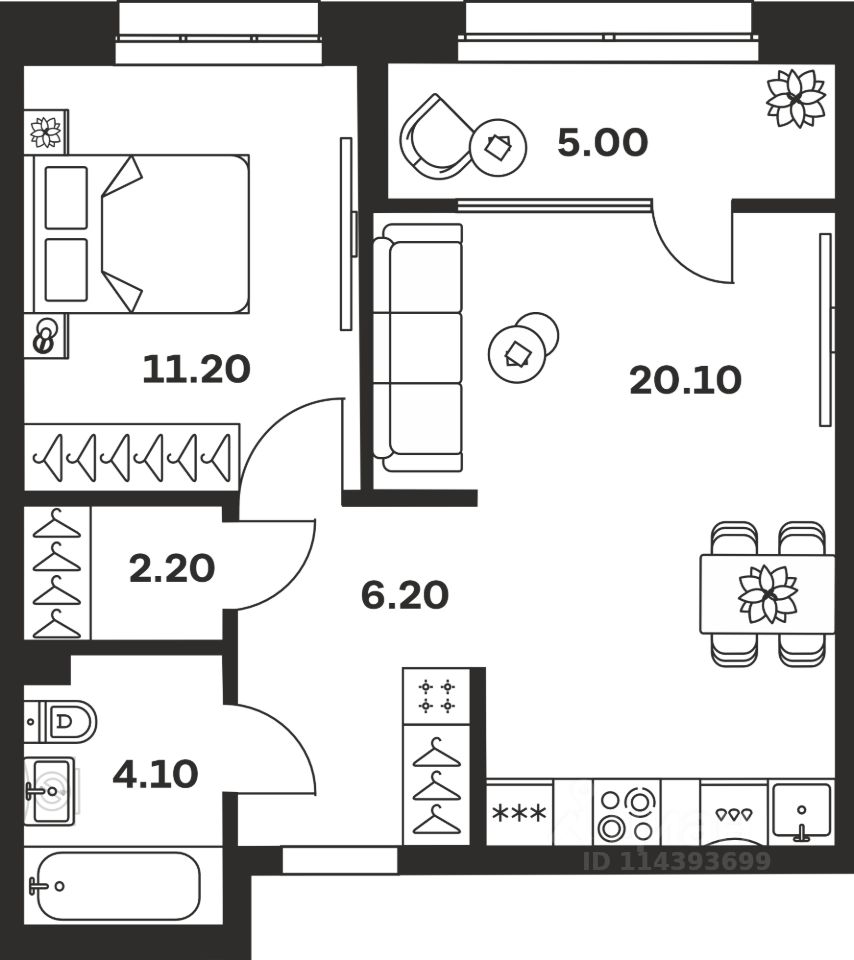 1-комн.кв., 48,8 м², 9/24 этаж